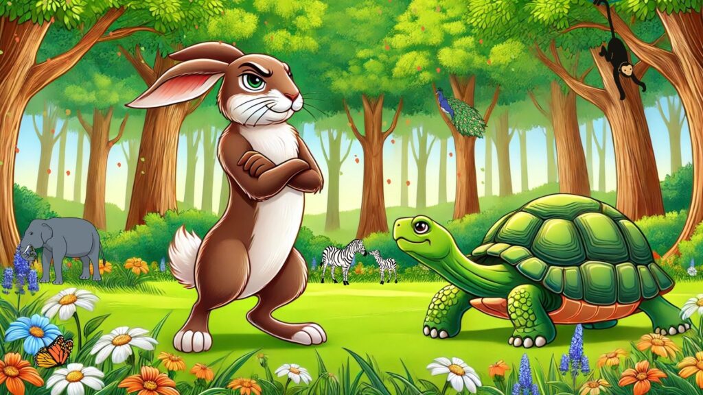 The Tortoise and the Hare Story : The Power of Patience vs. The Dangers of Arrogance - A Motivational Tale for Overcoming Challenges 2 Hare running fast & tortoise steady, slow pace (THE TORTOISE AND THE HARE STORY)
