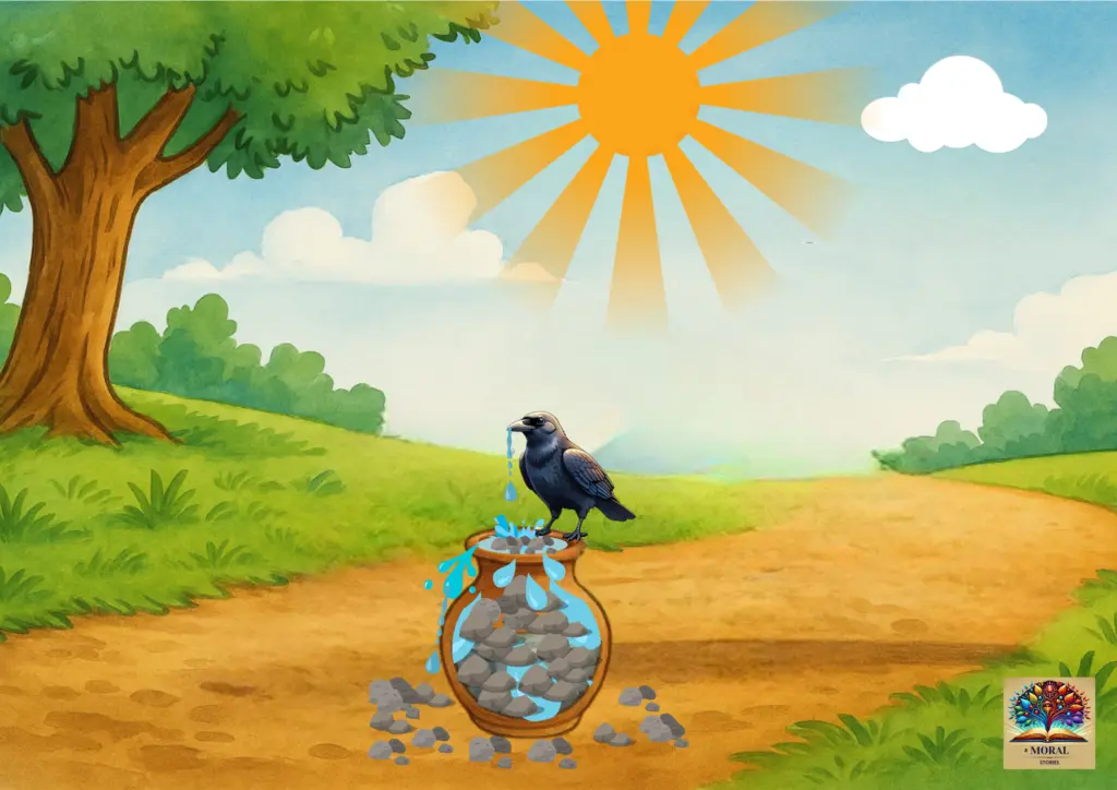 crow-drinking-water-from-pot-The-Thirst-Crow-Story-1024x724-1 🐦 Thirsty Crow Story in English for Kids 🌿 | Short Moral Story with Life & Money Lessons