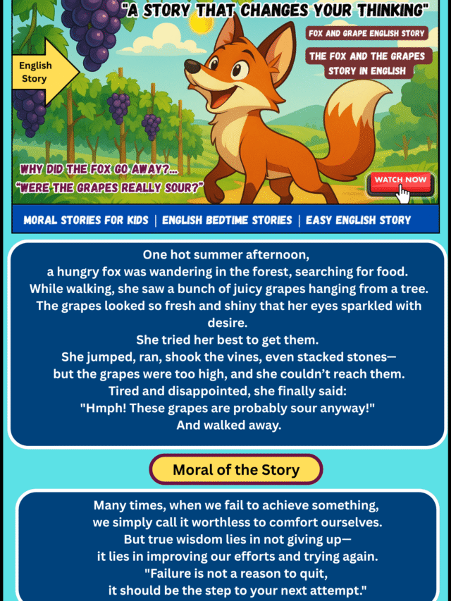 The Fox and Grapes story for writing in english | English short moral story | One page english writing