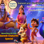 "Ganesh and Kartikeya story in English – Lord Ganesha’s wisdom vs Kartikeya’s speed, moral story for kids"