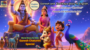 "Ganesh and Kartikeya story in English – Lord Ganesha’s wisdom vs Kartikeya’s speed, moral story for kids"