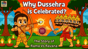 Why Dussehra is celebrated – symbolic artwork showing Ravana’s ten heads as inner demons like pride, lust, and ignorance