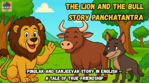 Pinglak and Sanjeevak Story in English – The Lion and the Bull Story Panchatantra friendship illustration