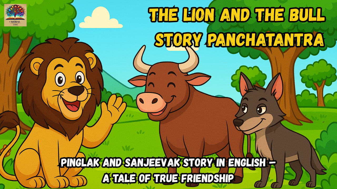 Pinglak and Sanjeevak Story in English – The Lion and the Bull Story Panchatantra friendship illustration