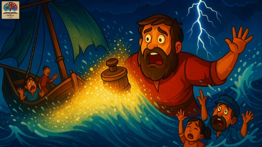 greedy-brother-ship-sinking-scene.jpg-1024x576 Why the Sea Is Salty Story in English | The Magic Mill That Grinds Salt – A Timeless Moral Tale About Greed, Gratitude, and Wisdom