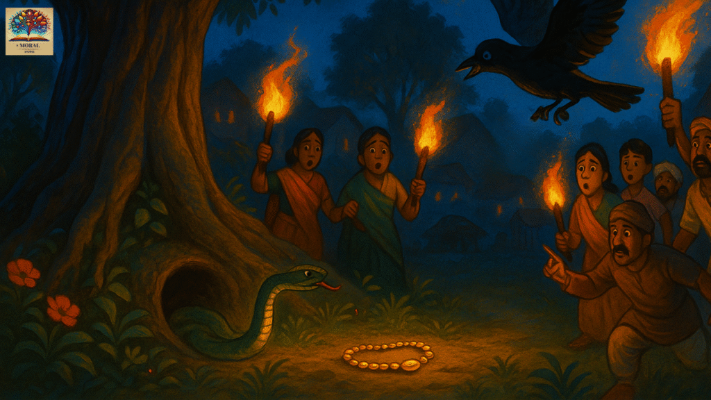 The-Crow-and-the-Snake-Story-in-English-Justice-Delivered-1024x576 crow and snake story | The Clever Crow Story in English | crow and snake story with moral in English