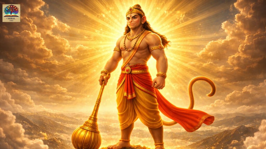 Chiranjivi-Lord-Hanuman-in-powerful-Vanar-form-holding-gada-symbol-of-immortality-and-devotion-1024x576 Why Lord Hanuman Is Called Chiranjivi? The Divine Secret Behind Hanuman’s Eternal Life, Devotion, and Strength for Kids