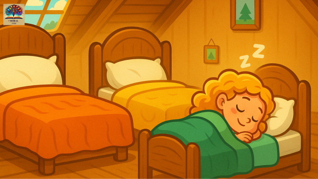 Goldilocks-and-the-Three-Bears-Short-Story-Goldilocks-sleeping-in-Baby-Bears-bed-peacefully-fairy-tale-kids-illustration-1024x576 Goldilocks and the Three Bears Short Story in English | Fairy Tale for Kids with Pictures, Summary and Moral Lesson