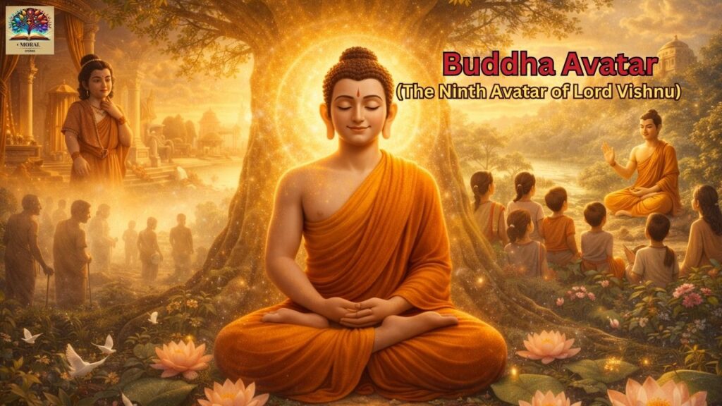 Buddha-Avatar-symbol-of-peace-–-Dashavatara-Story-for-Kids-in-English-1024x576 Dashavatara Story for Kids in English: 10 Divine Avatars of Lord Vishnu with Powerful Moral Lessons