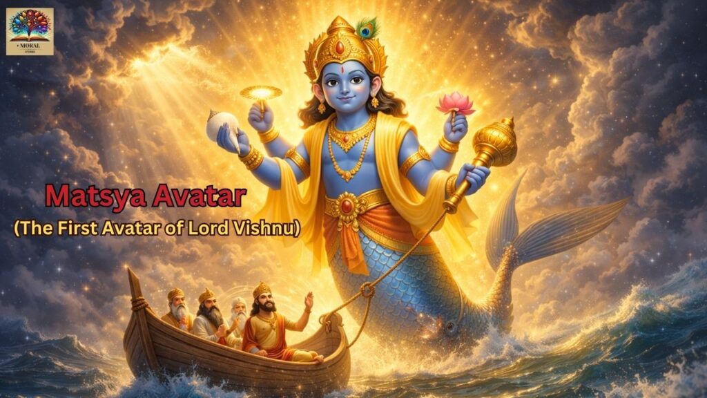 Matsya-Avatar-saving-life-and-knowledge-–-Dashavatara-Story-for-Kids-in-English-1024x576 Dashavatara Story for Kids in English: 10 Divine Avatars of Lord Vishnu with Powerful Moral Lessons