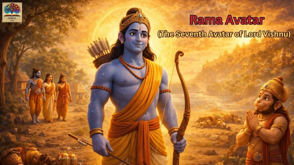 Rama-Avatar-ideal-king-and-hero-–-Dashavatara-Story-for-Kids-in-English-1024x576 Dashavatara Story for Kids in English: 10 Divine Avatars of Lord Vishnu with Powerful Moral Lessons