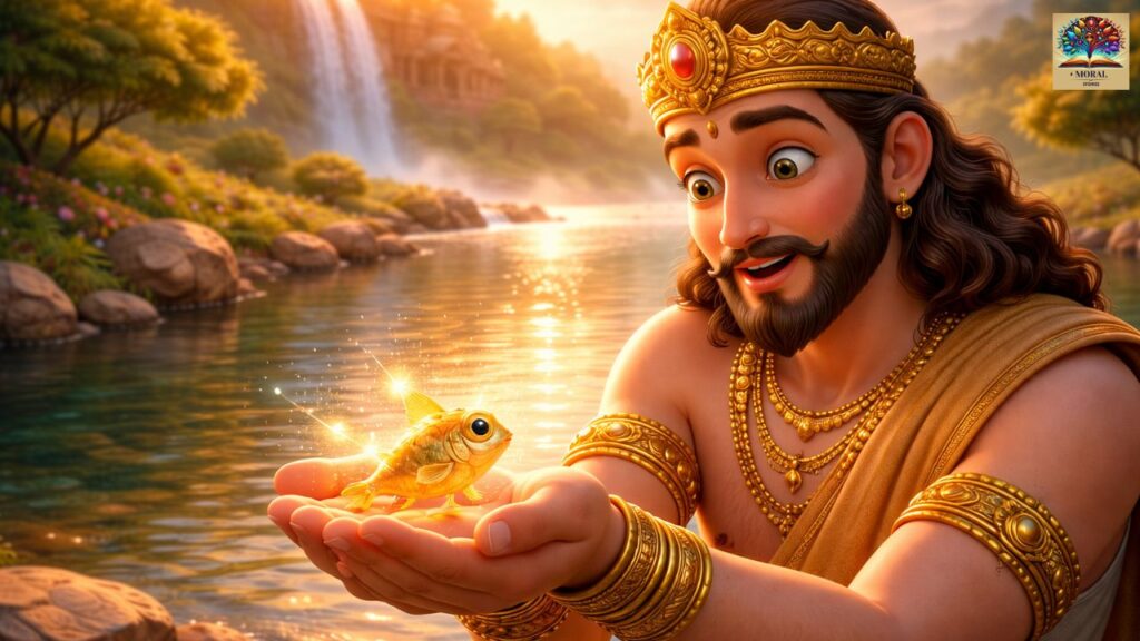 Small-glowing-fish-in-King-Satyavratas-hands-symbolizing-beginning-of-Matsya-Avatar-1024x576 Why Lord Vishnu Took Matsya Avatar – The Complete Story of Protection, Wisdom & Dharma