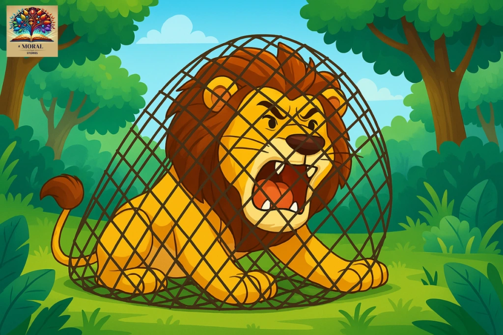 The-Lion-and-the-Mouse-twist-–-lion-trapped-in-a-net-calls-for-help-1024x683-7 The Lion and the Mouse Story with Moral – A Powerful Lesson About Kindness