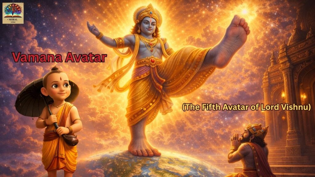 Vamana-Avatar-showing-humility-and-justice-–-Dashavatara-Story-for-Kids-in-English-1024x576 Dashavatara Story for Kids in English: 10 Divine Avatars of Lord Vishnu with Powerful Moral Lessons