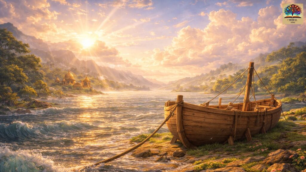 Why-Lord-Vishnu-Took-Matsya-Avatar-Calm-river-and-reborn-land-after-flood-symbolizing-renewal-1024x576 Why Lord Vishnu Took Matsya Avatar – The Complete Story of Protection, Wisdom & Dharma