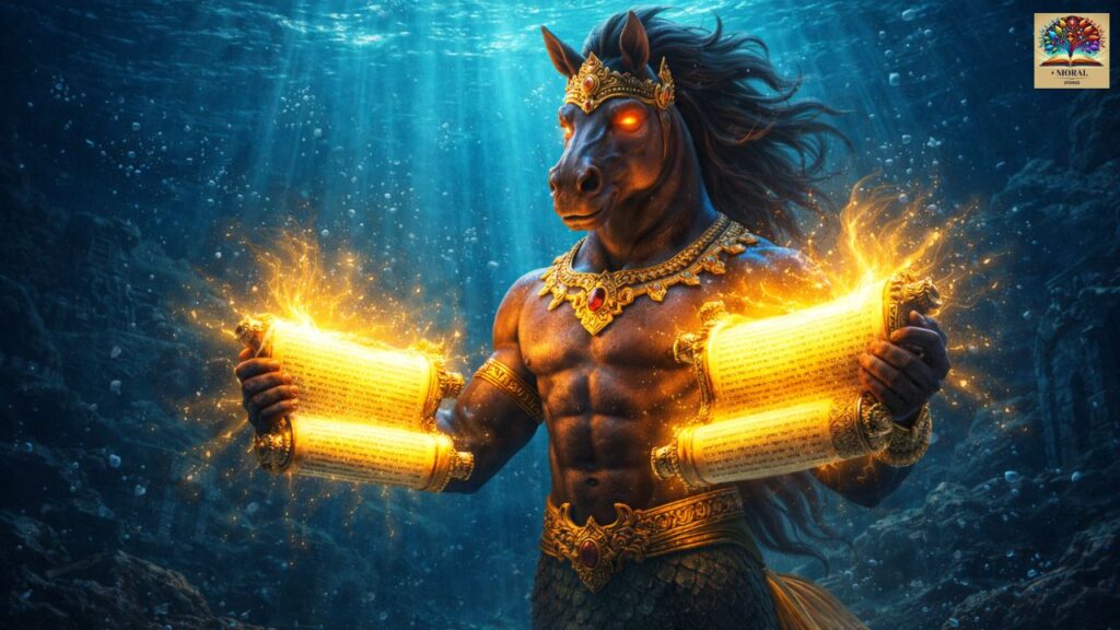 Why-Lord-Vishnu-Took-Matsya-Avatar-Demon-Hayagriva-holding-glowing-Vedas-underwater-1024x576 Why Lord Vishnu Took Matsya Avatar – The Complete Story of Protection, Wisdom & Dharma