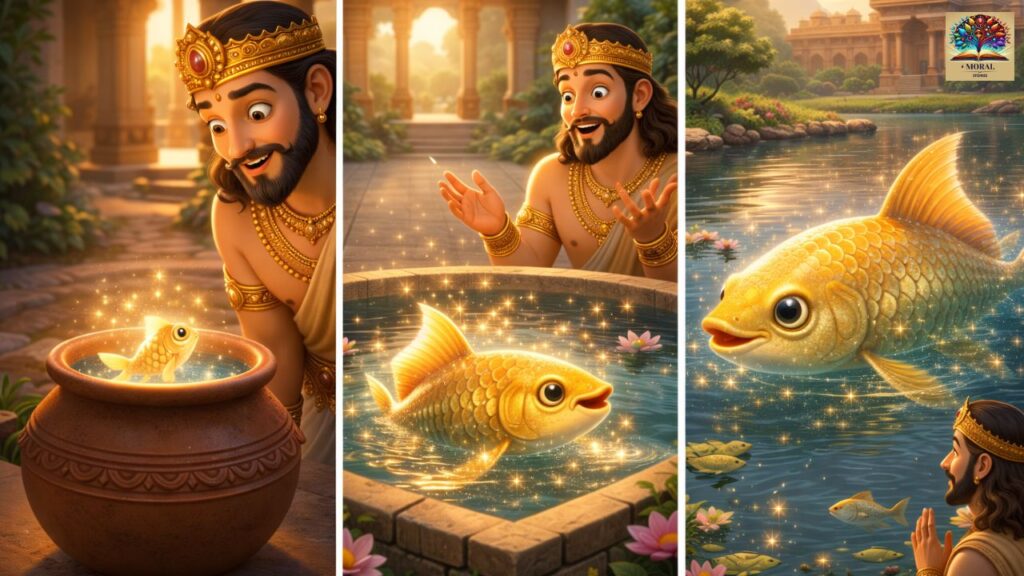 Why-Lord-Vishnu-Took-Matsya-Avatar-Magical-fish-growing-larger-as-king-watches-in-amazement-1024x576 Why Lord Vishnu Took Matsya Avatar – The Complete Story of Protection, Wisdom & Dharma
