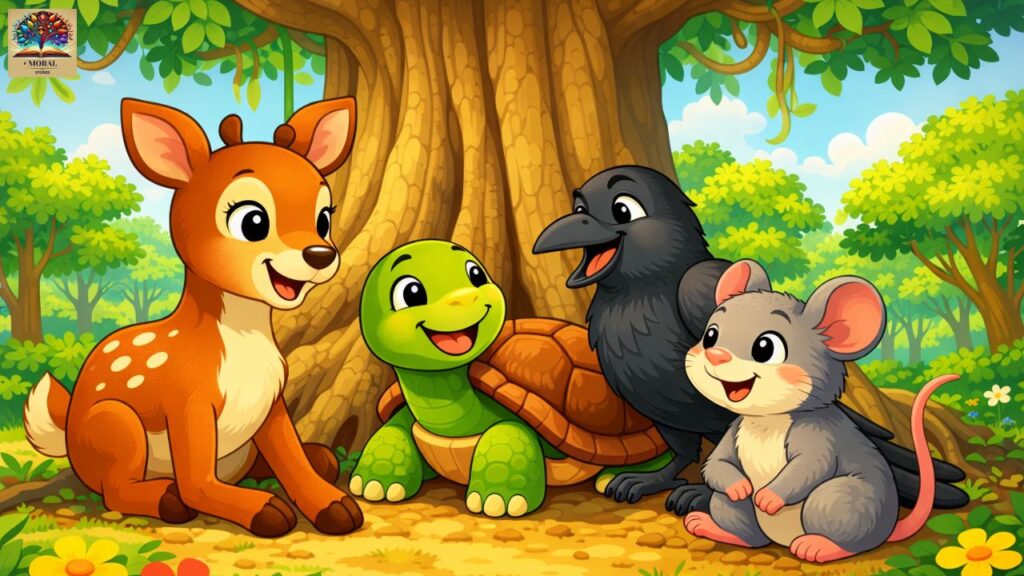 four-friends-animal-story-with-moral-friendship-and-unity-scene-1024x576 Powerful Life Lessons from Four Friends Animal Story with Moral | Best Kids Moral Story