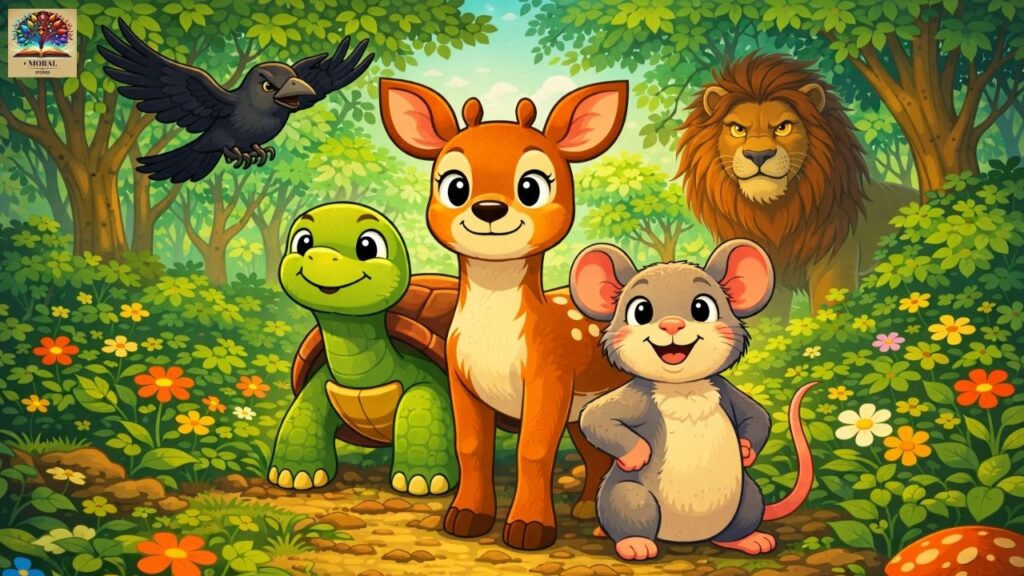 four-friends-animal-story-with-moral-unity-and-courage-scene-1024x576 Powerful Life Lessons from Four Friends Animal Story with Moral | Best Kids Moral Story