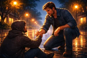 kindness life lesson story showing a man helping a stranger
