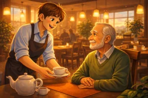 waiter treated elderly man with respect story illustration