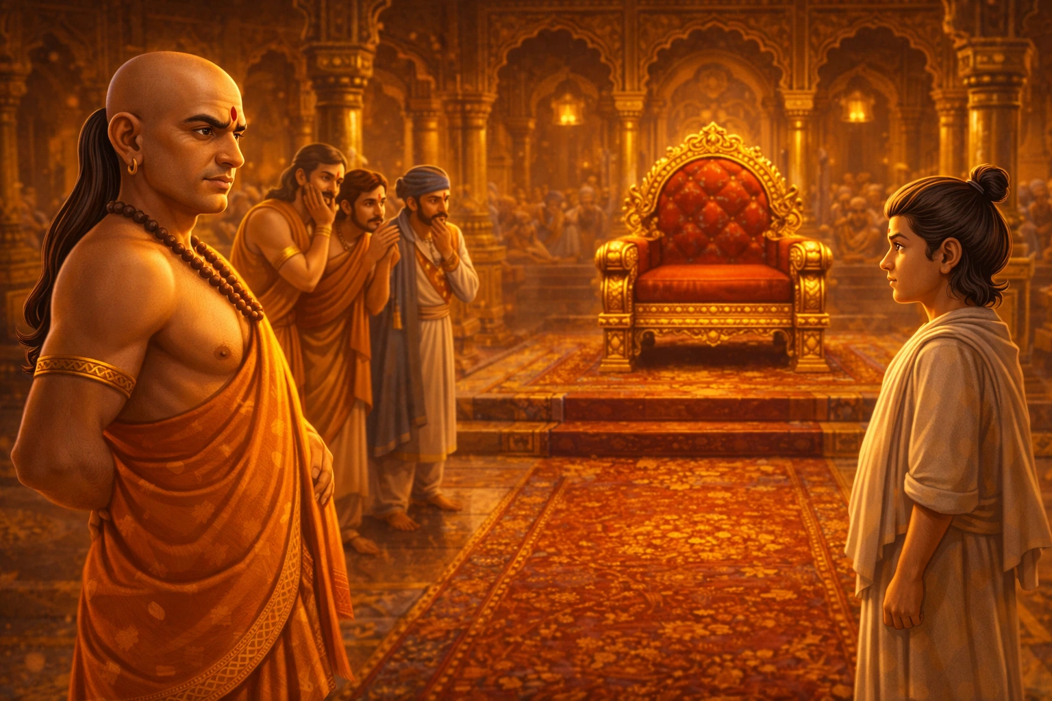 Chanakya and the empty throne test story illustration