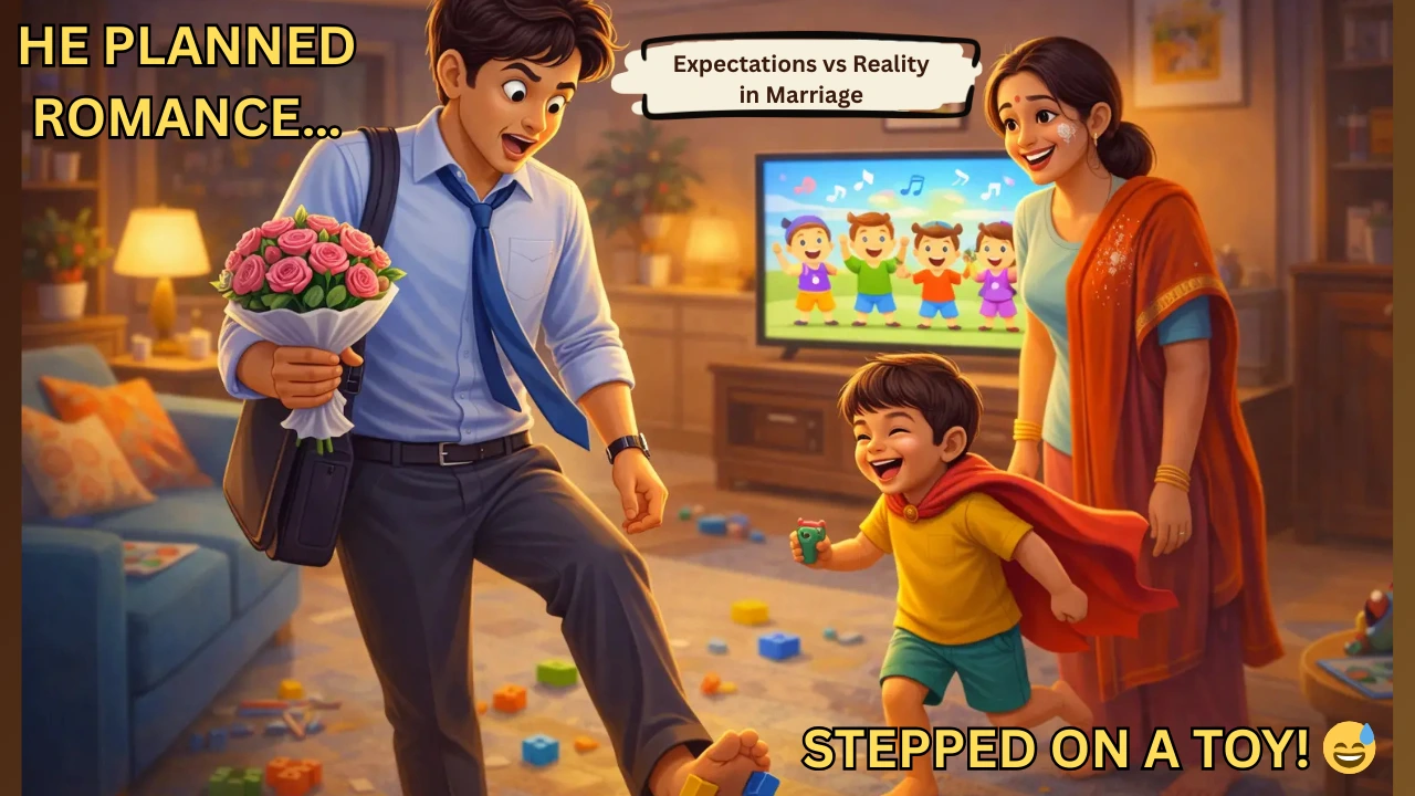 Expectations vs Reality in Marriage funny anniversary story illustration