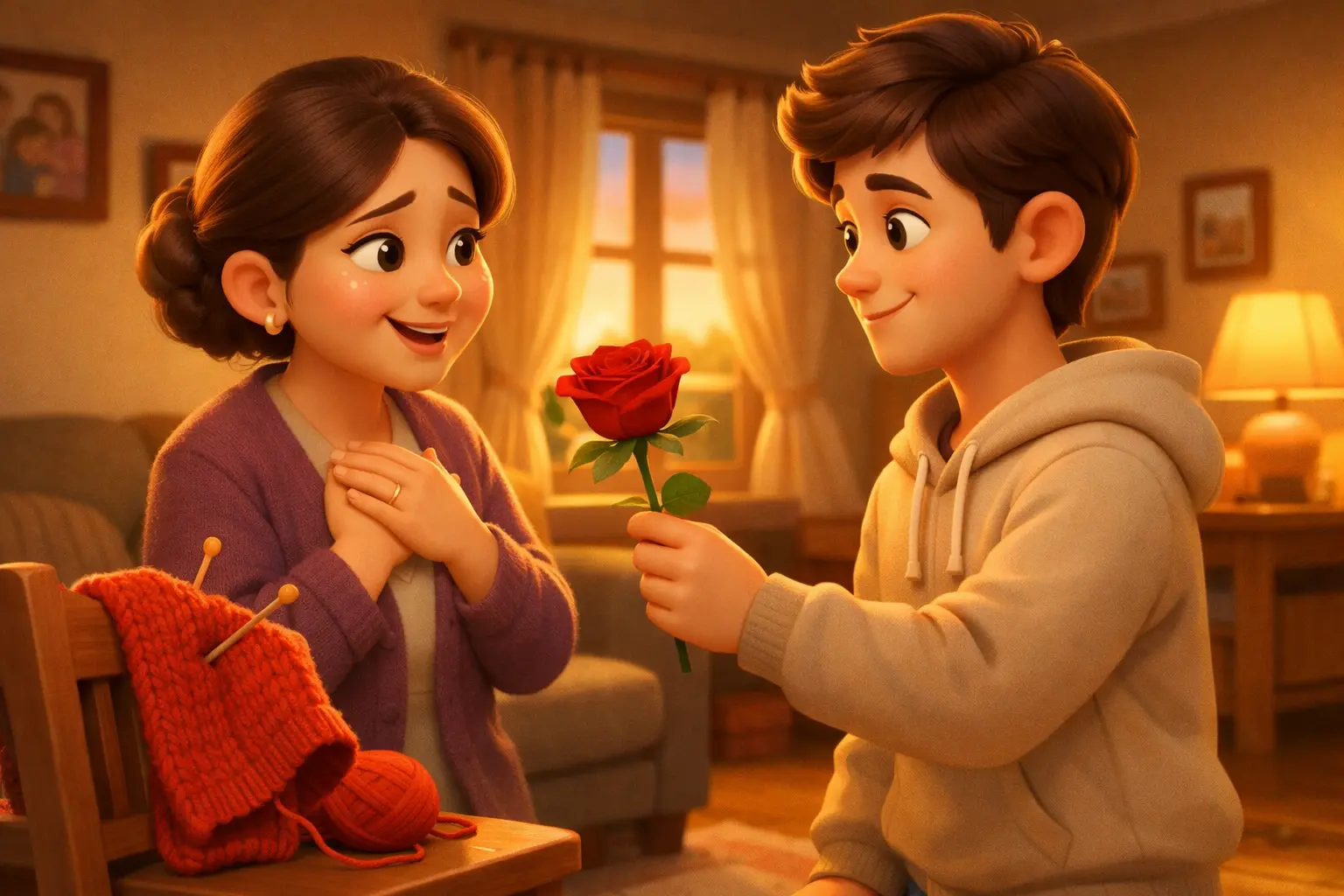 My Mother Was My First Valentine - A son giving a red rose to his mother on Valentine’s Day in an emotional moment