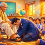 Old Teacher Emotional Story - Successful businessman touching the feet of his elderly school teacher in a classroom