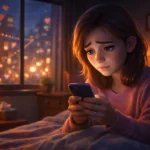 She Waited for a Valentine Message That Never Came - Young woman sitting alone checking her phone on Valentine’s night