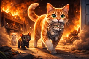 Tara the cat hero story saving her kittens from a fire