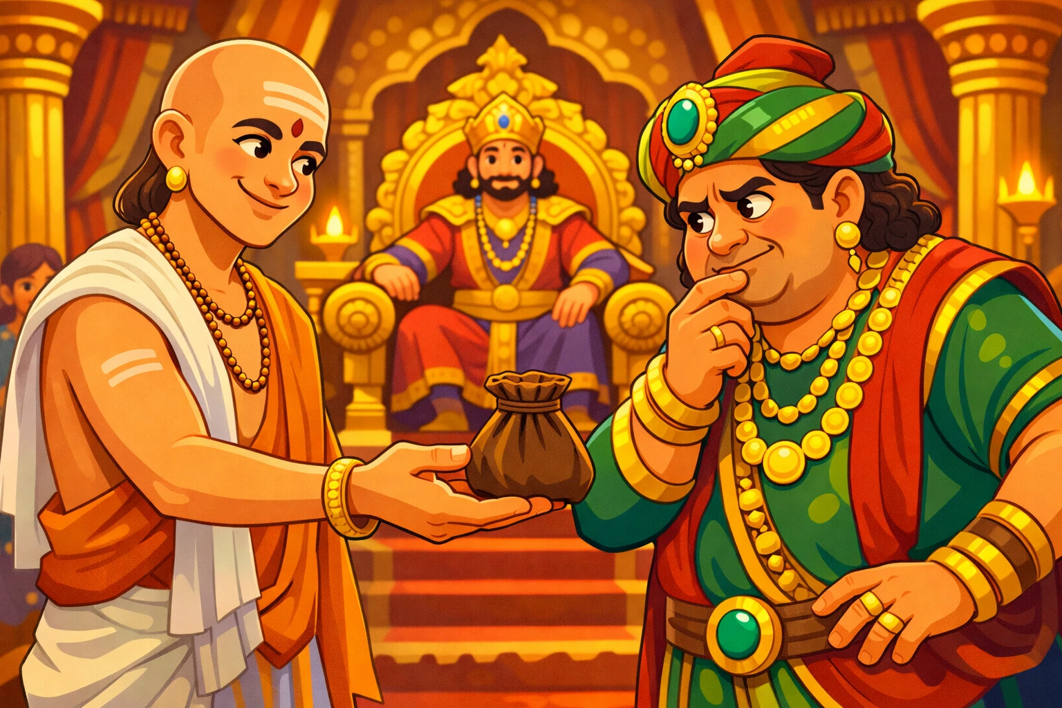 Tenali Raman Teaches a Greedy Man a Gentle Lesson – Best Moral Story illustration