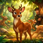 The Deer Who Trusted Observation Over Speed standing alert in the jungle while a hidden hunter waits nearby