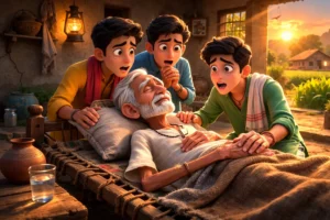 The Farmer and His Sons - Old farmer telling his sons about hidden treasure in emotional village scene