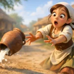 The Milkmaid and Her Pail story moment as milk spills from falling clay pot