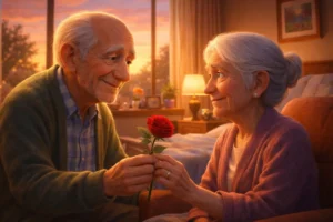 The Old Couple Who Proved Love Never Fades - Elderly husband giving a rose to his wife in a nursing home on Valentine’s Day
