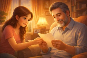 The Valentine Letter a Daughter Wrote to Her Father - A Valentine’s letter from a daughter to her father, heartfelt moment in a living room