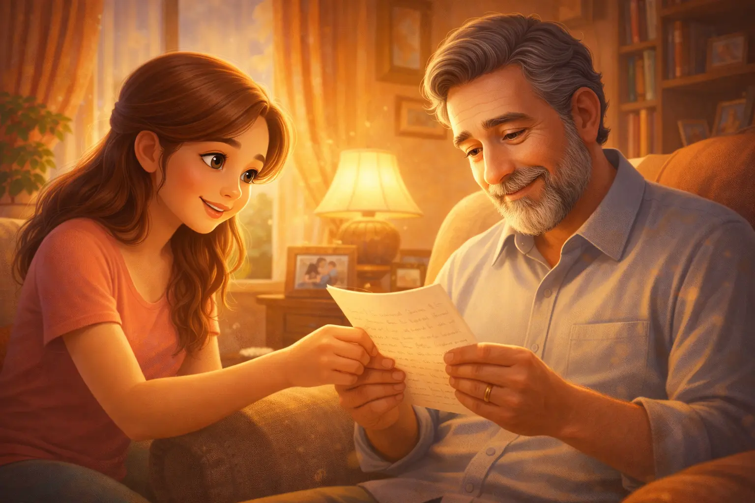 The Valentine Letter a Daughter Wrote to Her Father - A Valentine’s letter from a daughter to her father, heartfelt moment in a living room