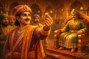 akbar’s ring that no one could find story illustration in royal court