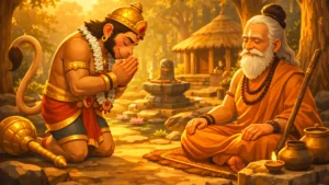 hanuman learns the power of humility after victory story illustration