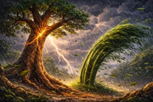 oak and bamboo storm story showing flexibility versus pride