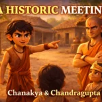 Chanakya Meets Chandragupta for the First Time - Chanakya observing young Chandragupta Maurya while he leads village children during their first meeting