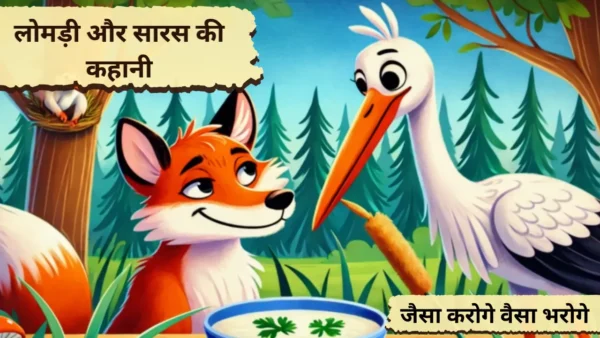 fox-and-stork-story-in-hindi-with-moral-illustration-for-kids-600x338 7 Powerful Lessons from Fox and Stork Story in Hindi with Moral | लोमड़ी और सारस की कहानी