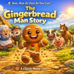 the gingerbread man story 3d cartoon illustration running from old woman and animals