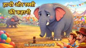 "Elephant Rope Story in Hindi हाथी और रस्सी की कहानी एक प्रेरणादायक कहानी जिसमें हाथी रस्सी से बंधा हुआ है"