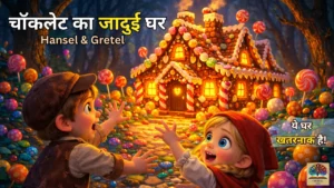 Hansel and Gretel Story in Hindi image, chocolate house in jungle, kids moral story illustration