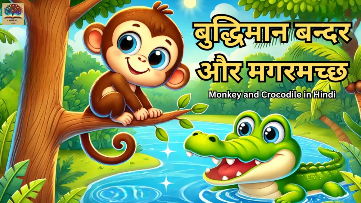 बंदर और मगरमच्छ की कहानी हिंदी में – Monkey and Crocodile Story illustration