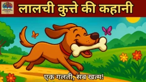 लालची कुत्ते की कहानी में हड्डी लेकर भागता कुत्ता, बच्चों के लिए Greedy Dog Story in Hindi नैतिक शिक्षा वाली पंचतंत्र कहानी