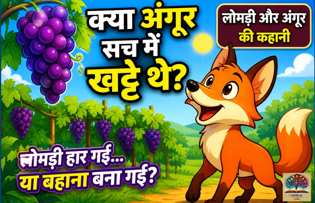खट्टे अंगूर की कहानी हिंदी में लोमड़ी और अंगूर की नैतिक कहानी The fox and grapes story in Hindi thumbnail image