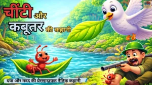 चींटी और कबूतर की कहानी thumbnail – The Ant and the Dove Story with Moral in Hindi